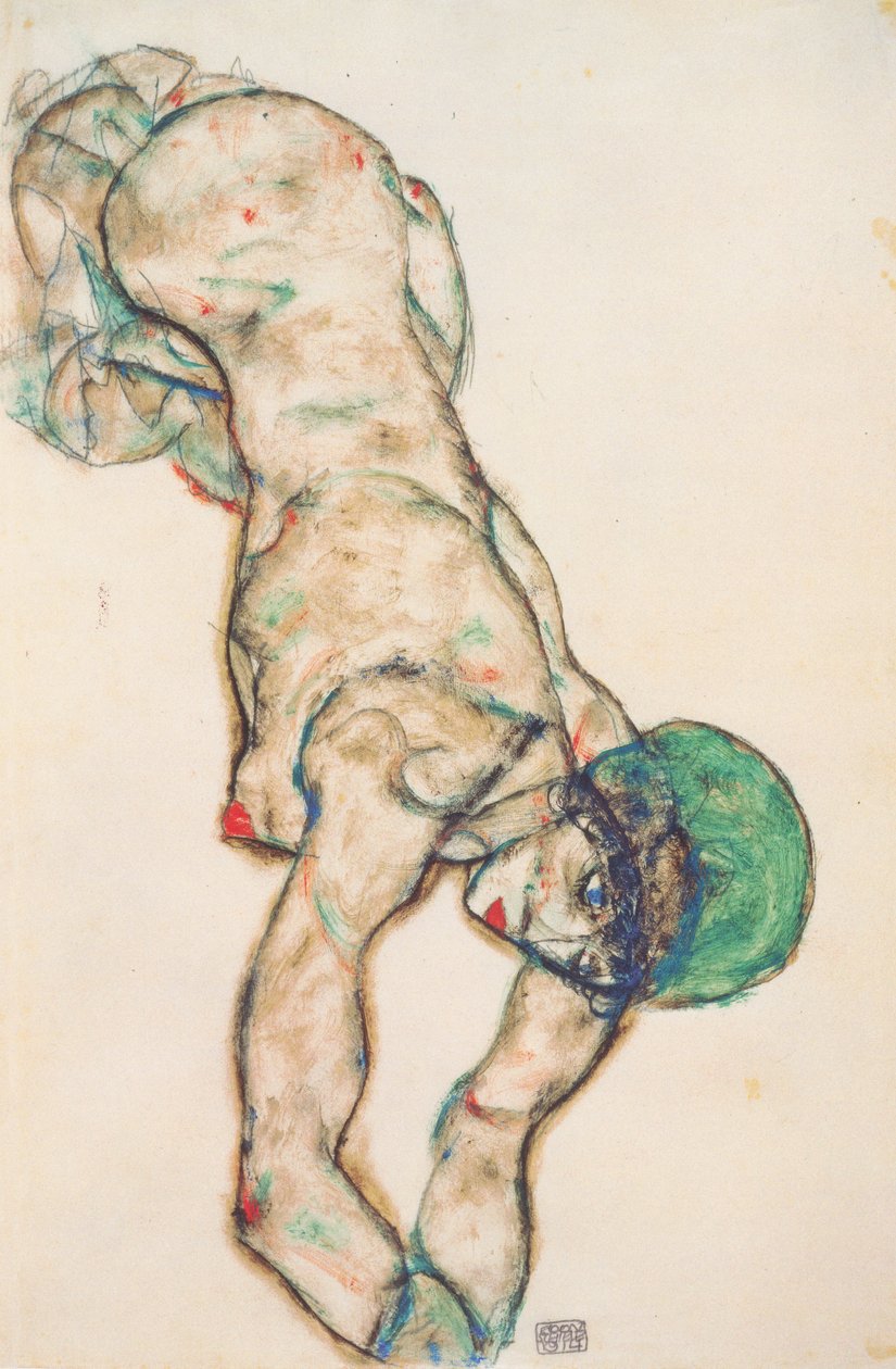 Naken med en grønn hette av Egon Schiele