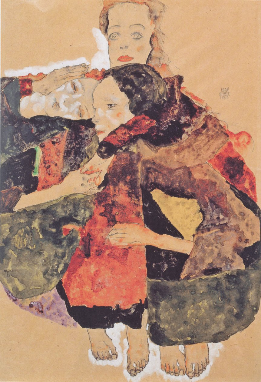 Gruppe på tre jenter av Egon Schiele