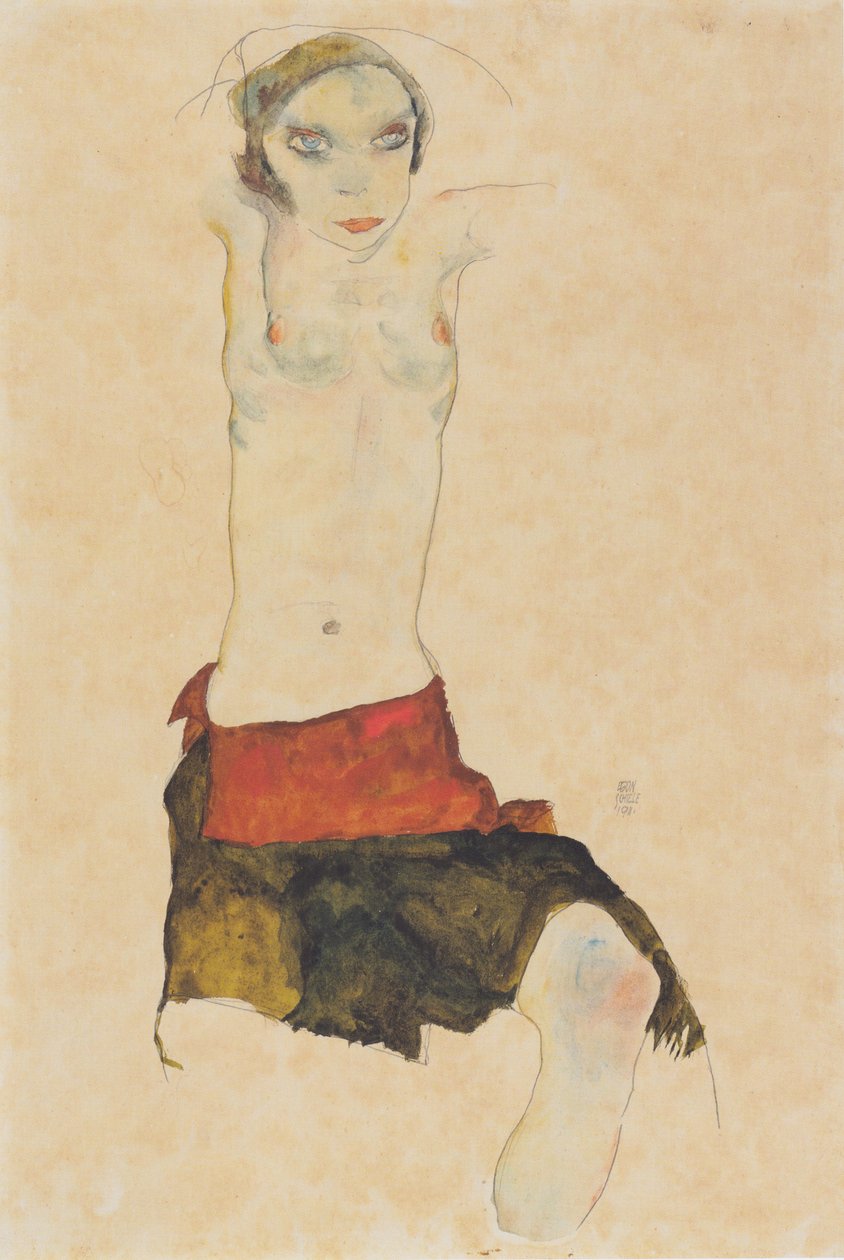 Halvnaken jente av Egon Schiele
