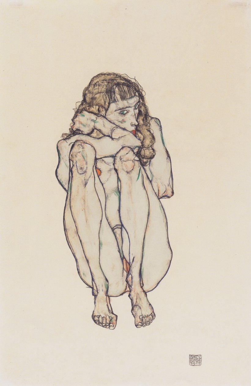 Hukende kvinnelig naken av Egon Schiele