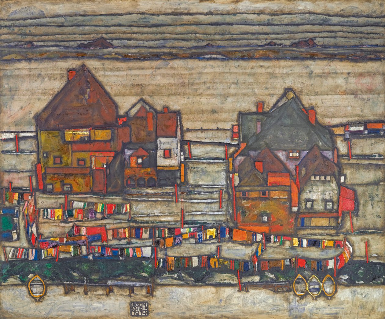 Hus med farget tøy av Egon Schiele
