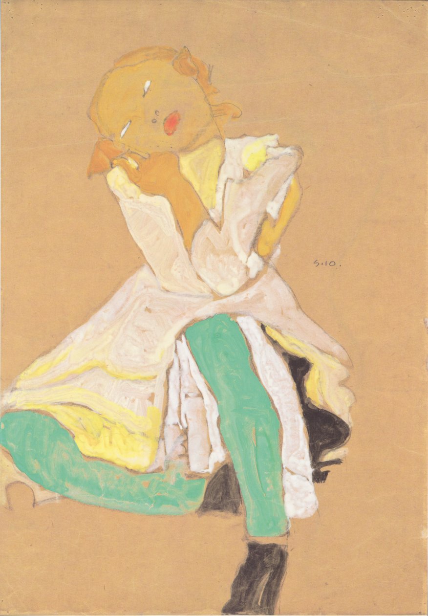Hukende jente av Egon Schiele