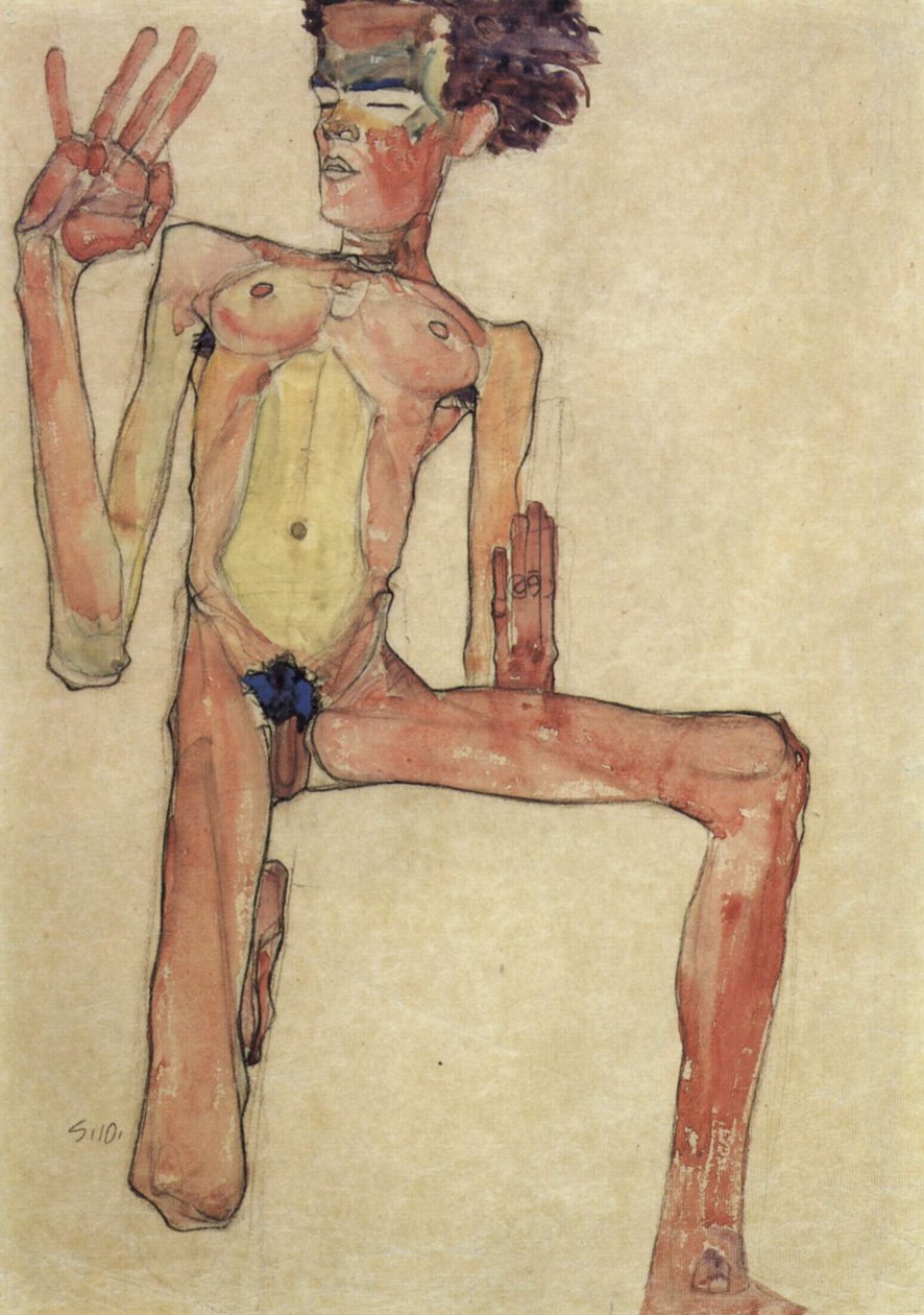 Knelende handling av Egon Schiele