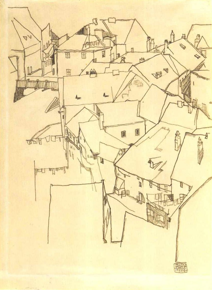Český Krumlov -distriktet av Egon Schiele