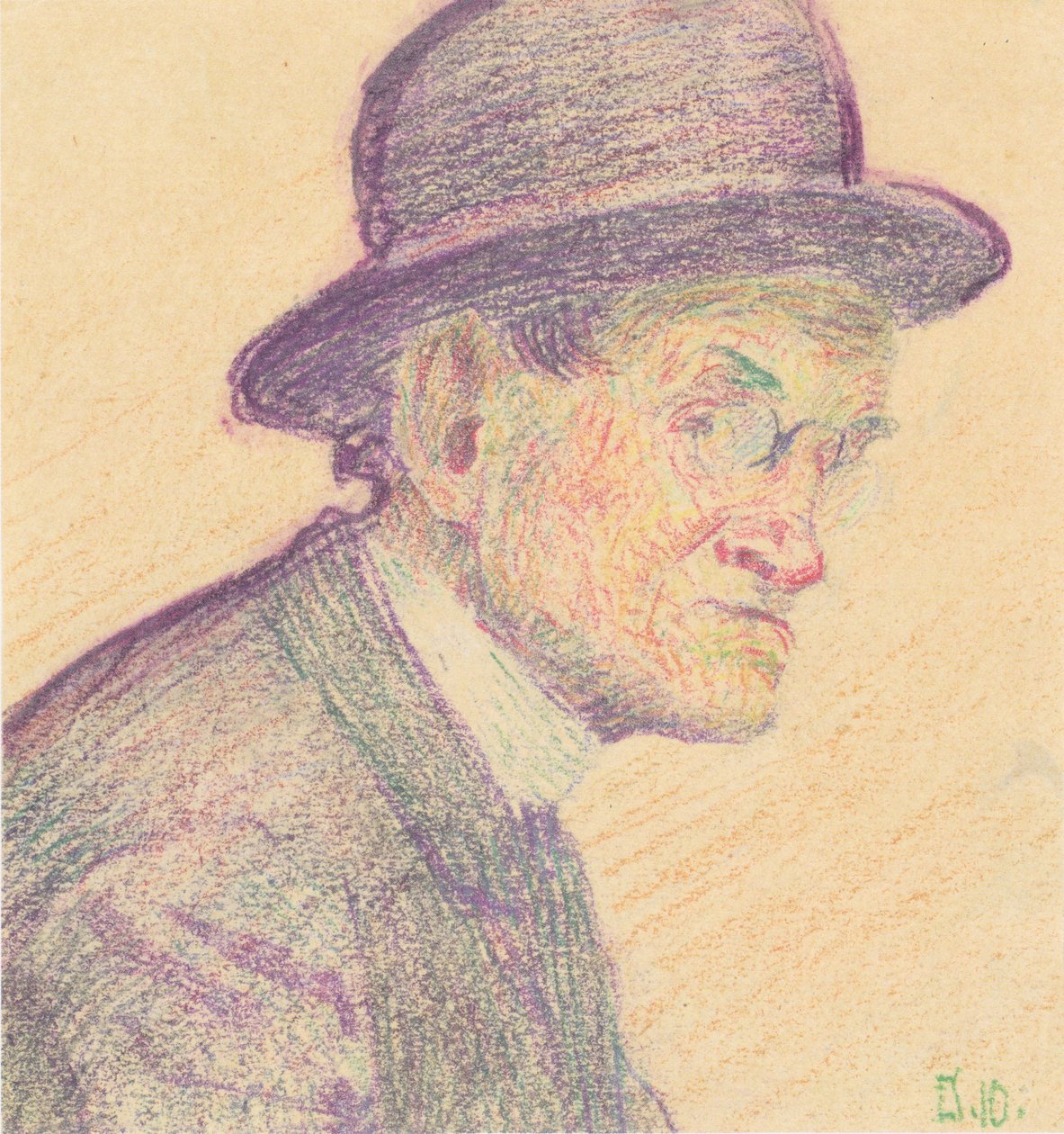 Mann med bowlerhatt og pince-nez av Egon Schiele