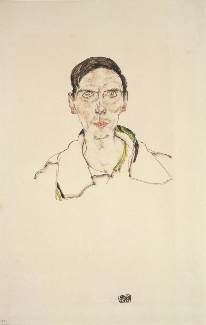 Portrett av en ung mann iført sportsklær, 1916 (blyant og fargestift) av Egon Schiele