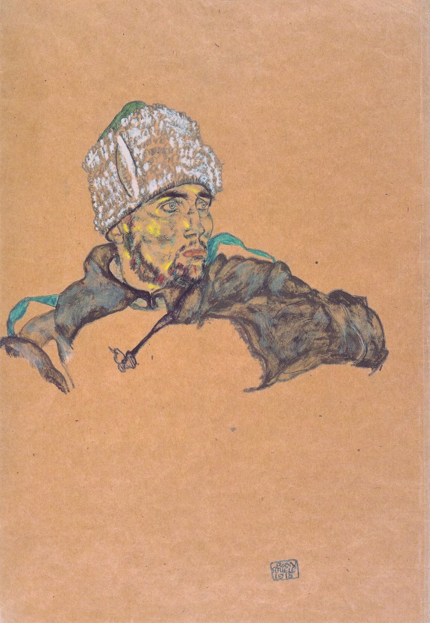 Russisk krigsfange med pelshatt av Egon Schiele