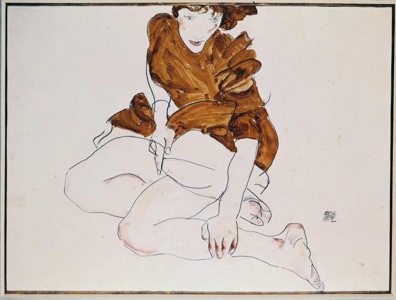 Sittende kvinne, 1912 (blyant og wc på papir) av Egon Schiele