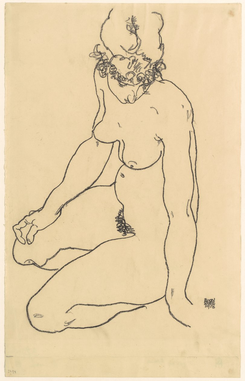 Sittende kvinnelig naken, 1918 av Egon Schiele