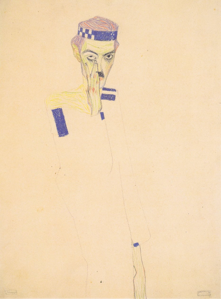 Selvportrett med hodebånd av Egon Schiele