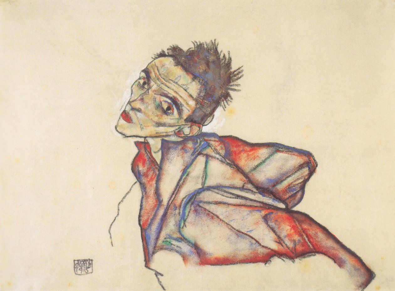 Selvportrett med armer holdt tilbake av Egon Schiele