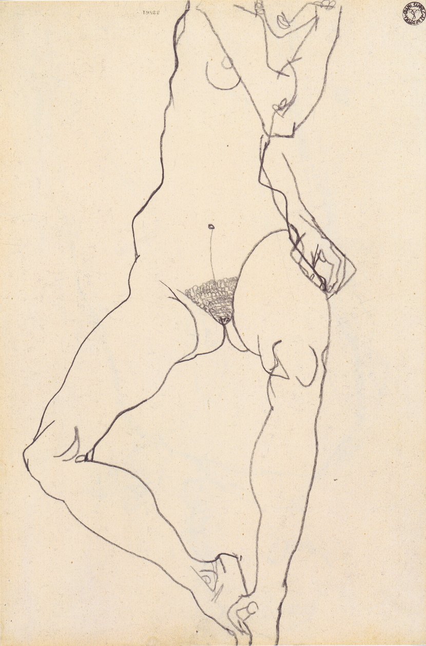 Sitter kvinnelig naken av Egon Schiele