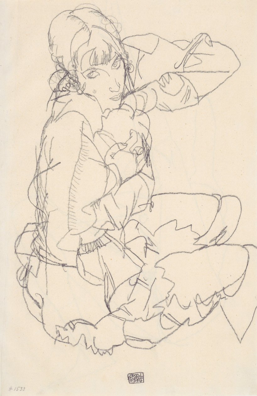 Sittende jente av Egon Schiele