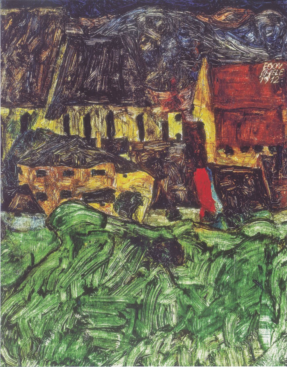 Bybildet i Krumau (St. Vitus kirke med hus) av Egon Schiele
