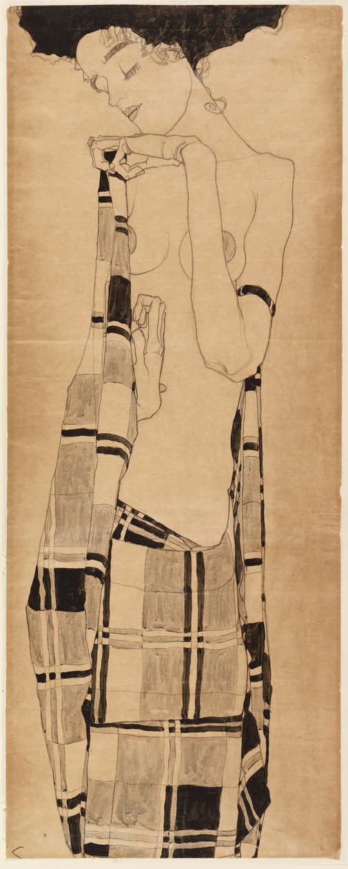 Stående jente, ca. 1908-09 (kull og tempera på papir) av Egon Schiele
