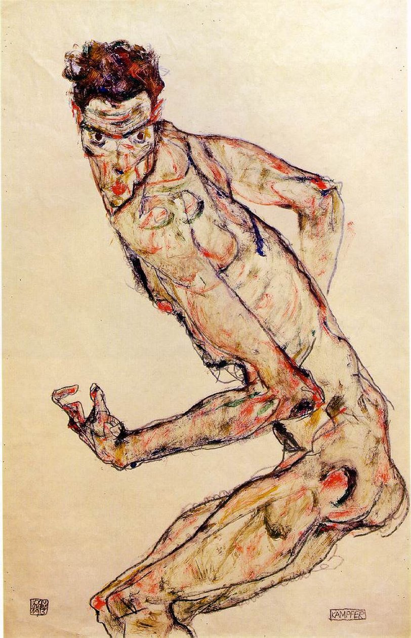 The Fighter, 1913 (gouache og blyant på papir) av Egon Schiele