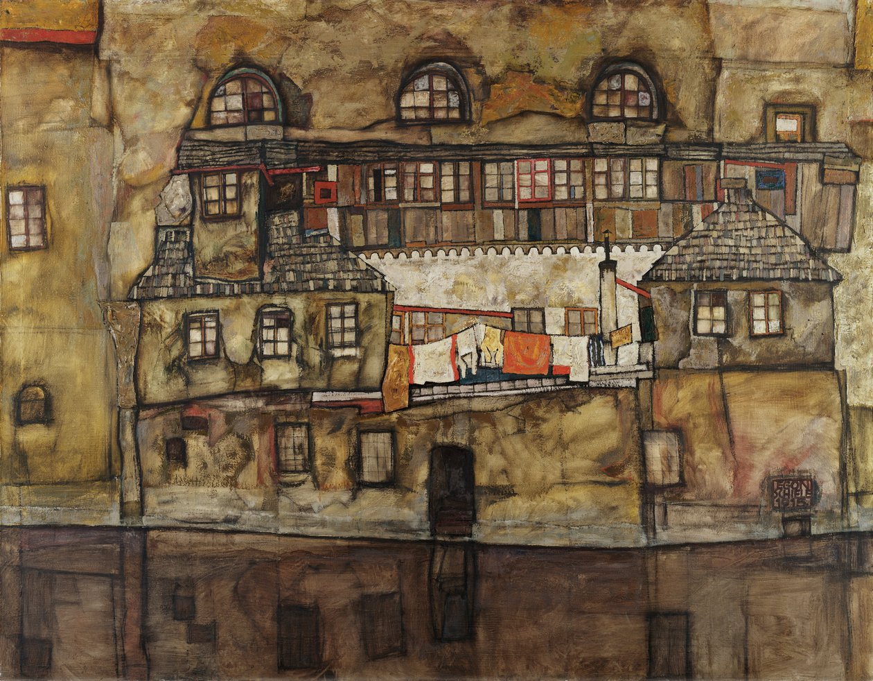 Husmur på elven av Egon Schiele