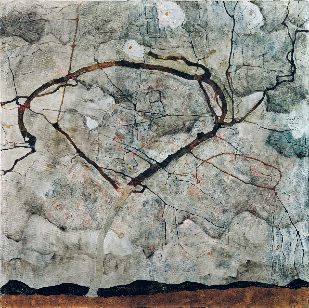 Høsttre i turbulent luft. Maleri av Egon Schiele (1790-1918), olje på lerret av Egon Schiele