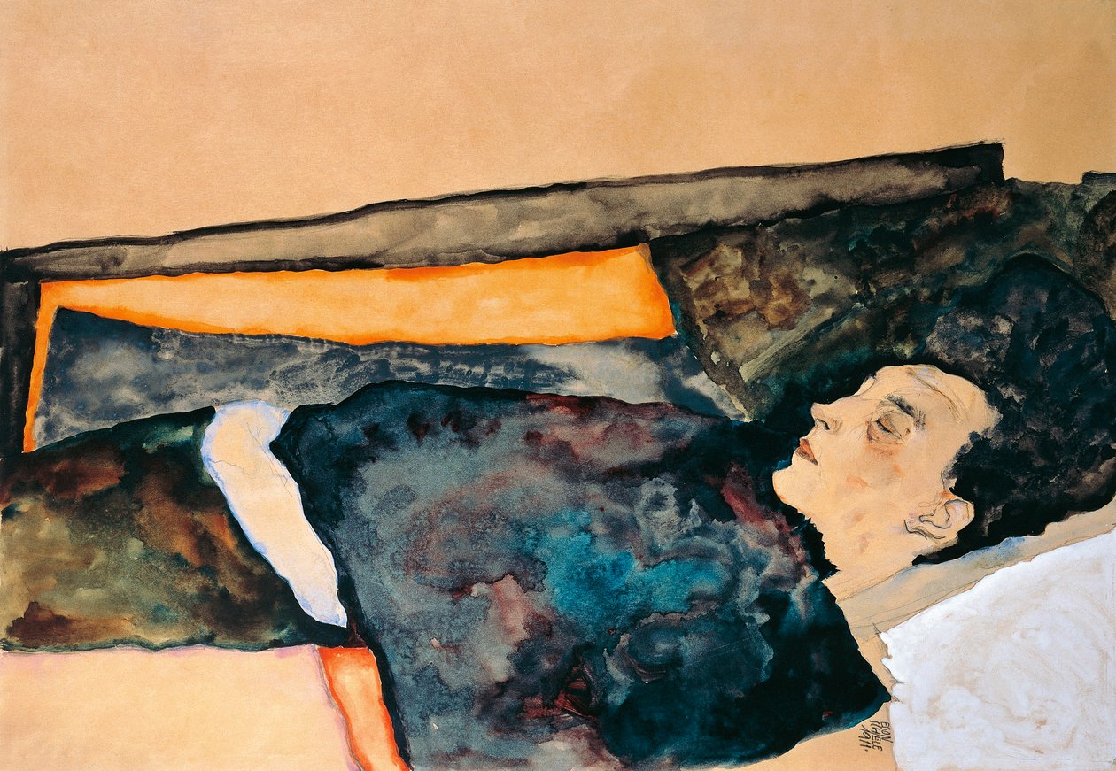 Kunstnerens mor sover (blyant og akvarell) av Egon Schiele