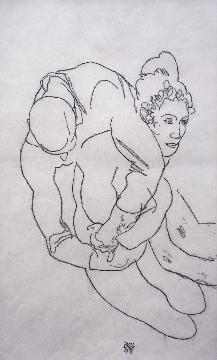 Blir omfavnet; Uarmende, 1918 av Egon Schiele