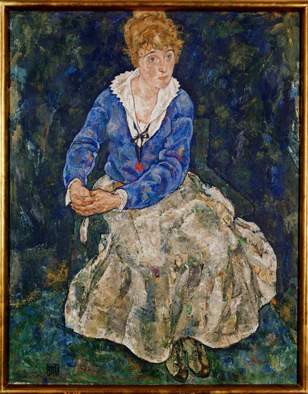Portrett av Edith Schiele, kunstnerens kone, sittende av Egon Schiele