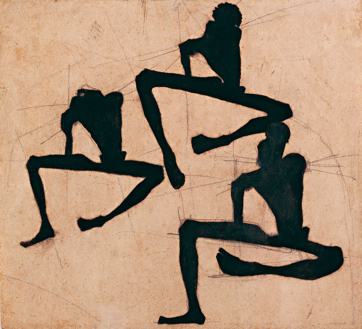 Komposisjon med tre nakne menn - Komposisjon med tre mannlige nakenbilder - Av Egon Schiele (1890-1918), Blekk på papir av Egon Schiele