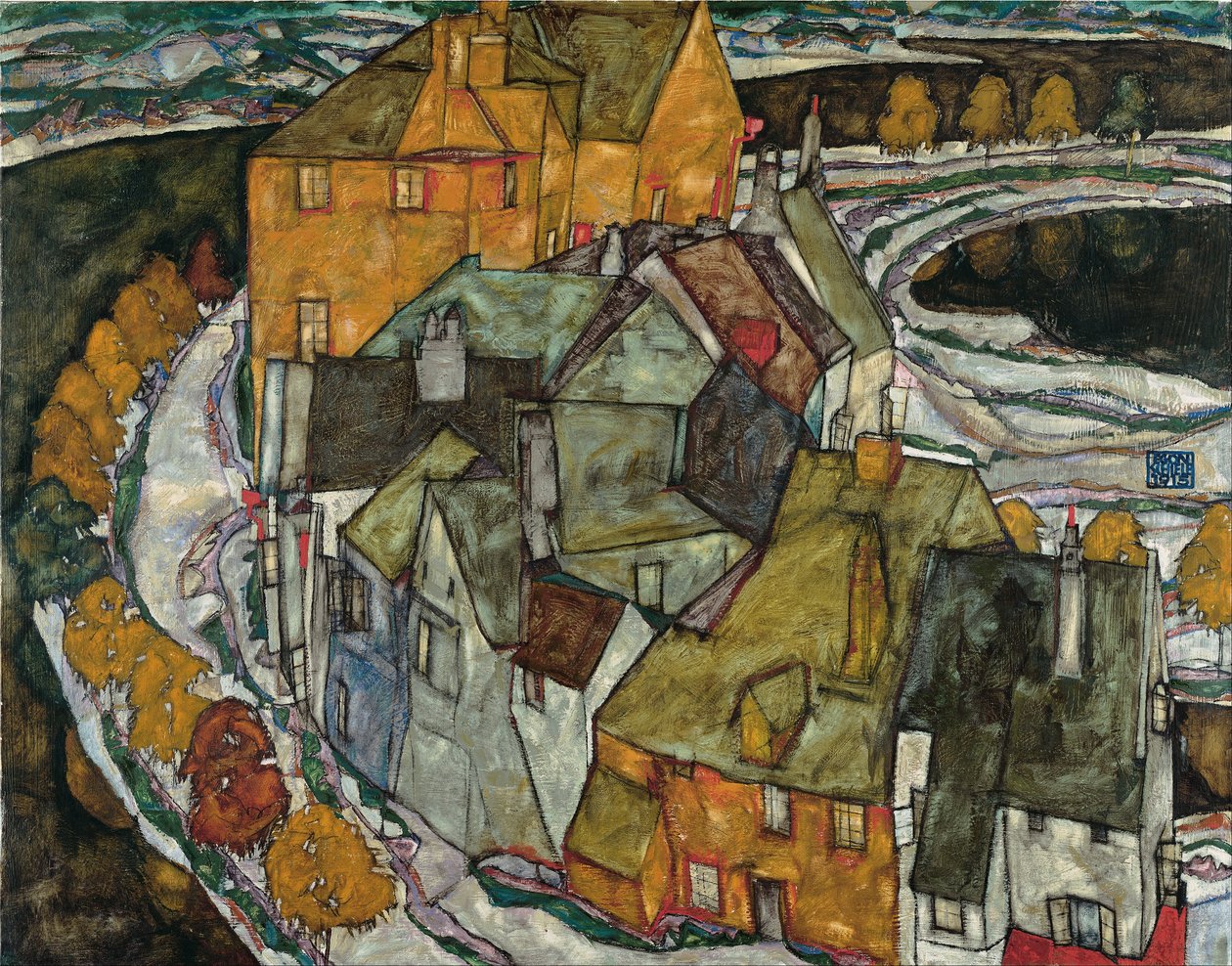 Häuserbogen II («Inselstadt») av Egon Schiele