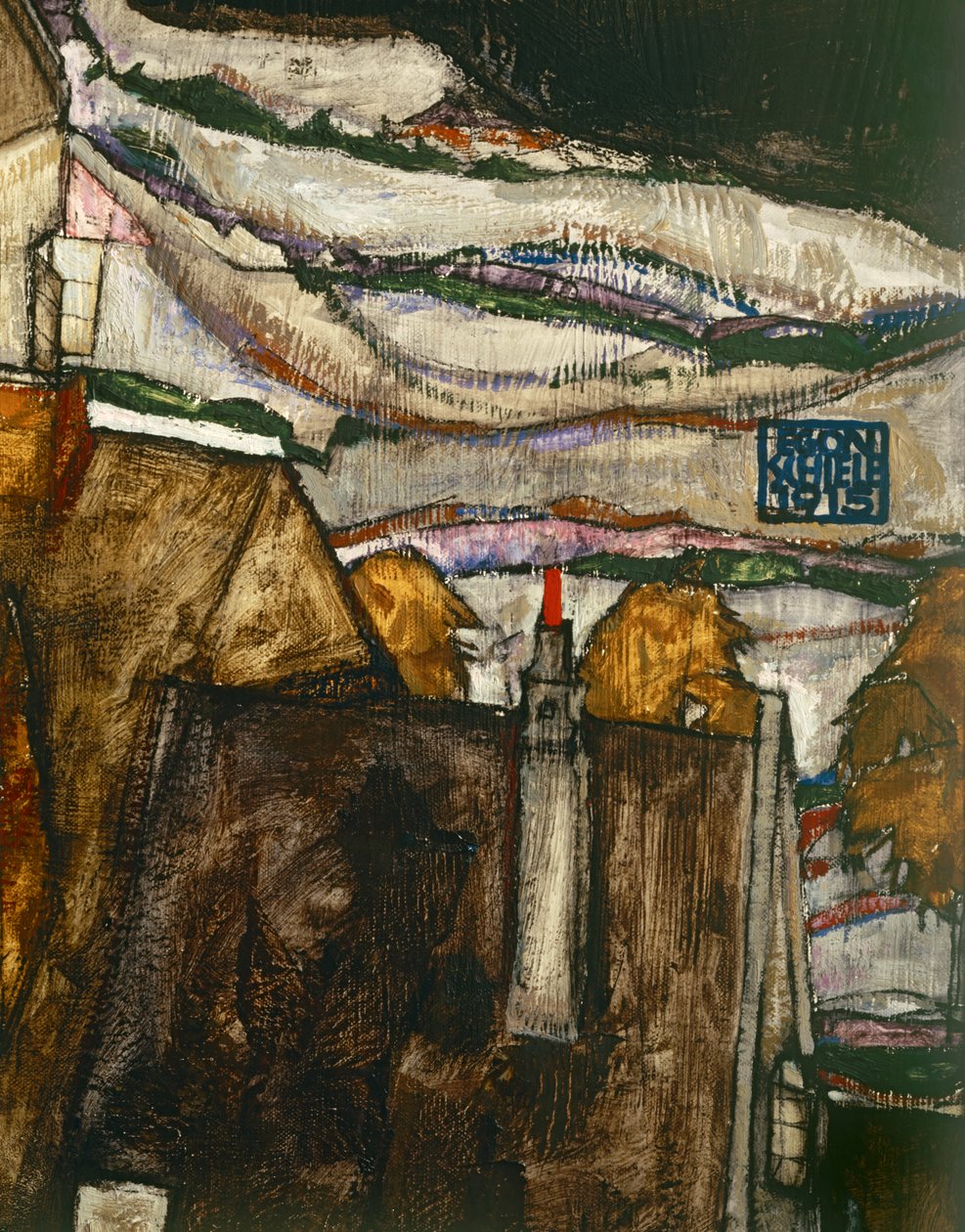 Husbuen II ... (olje på lerret) av Egon Schiele