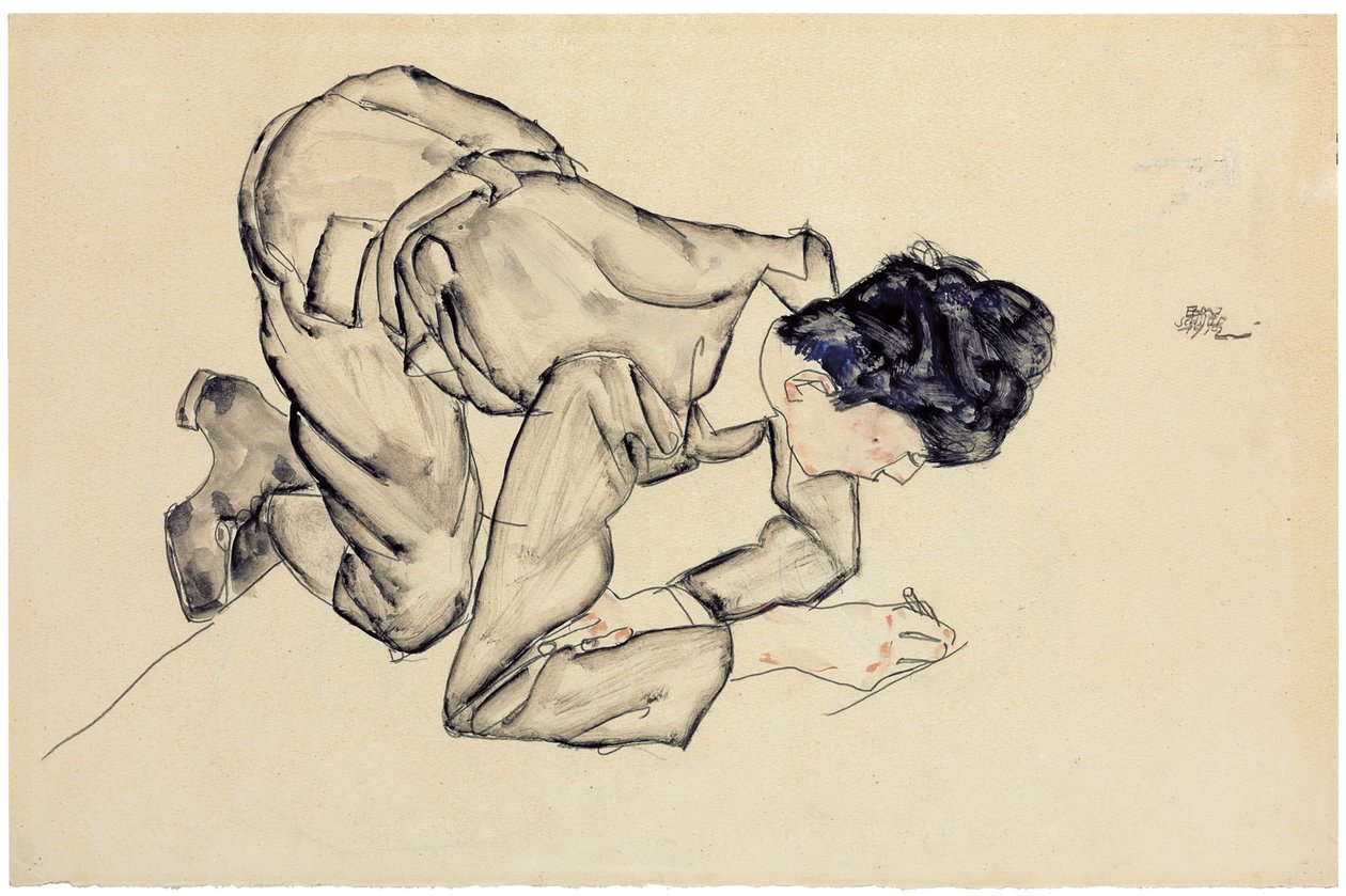 Erich Lederer tegning på gulvet, 1912 av Egon Schiele