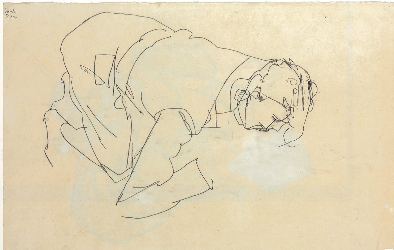 Erich Lederer i profil, hånd mot hode, 1912 av Egon Schiele