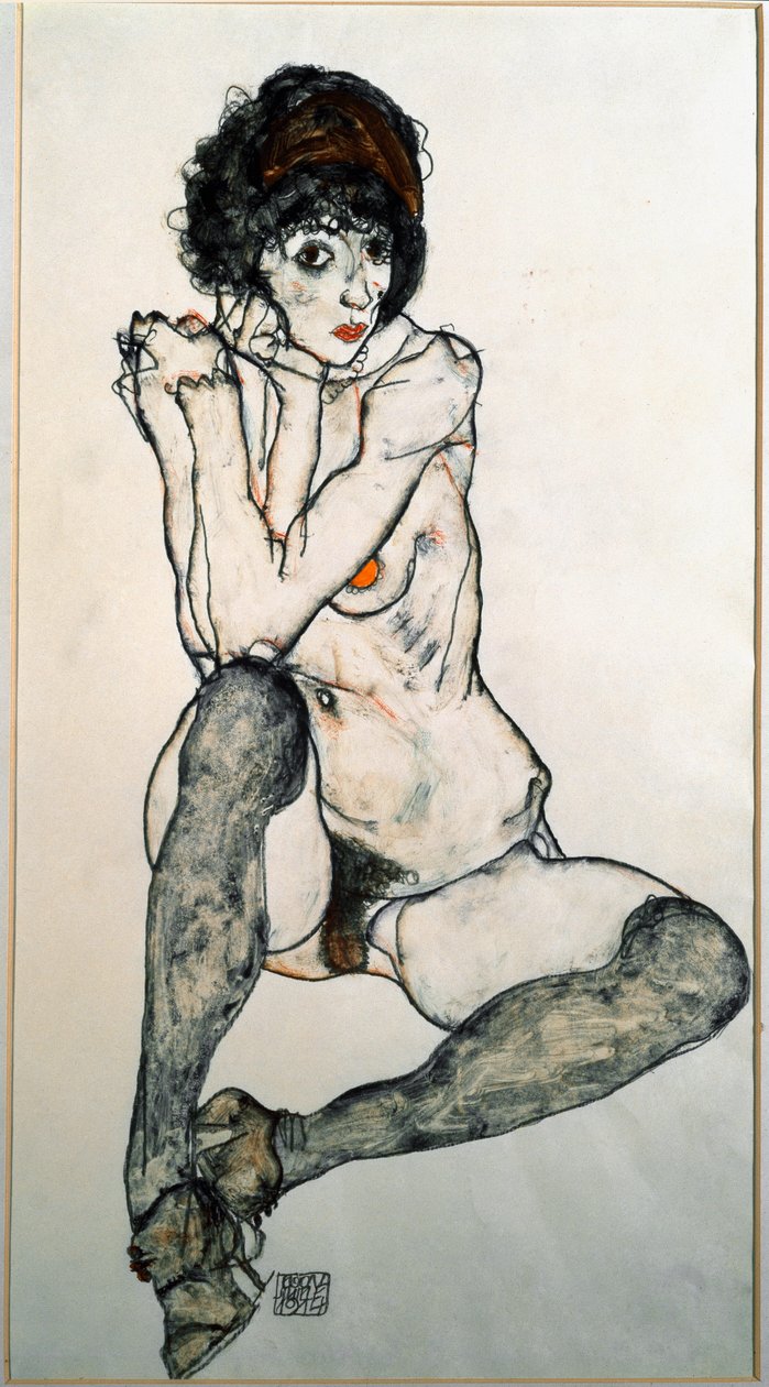 Kvinne naken sittende akvarell tegning av Egon Schiele (1890-1918) 1914 dim. 48,3x32 cm Wien grafisk samling Albertina av Egon Schiele