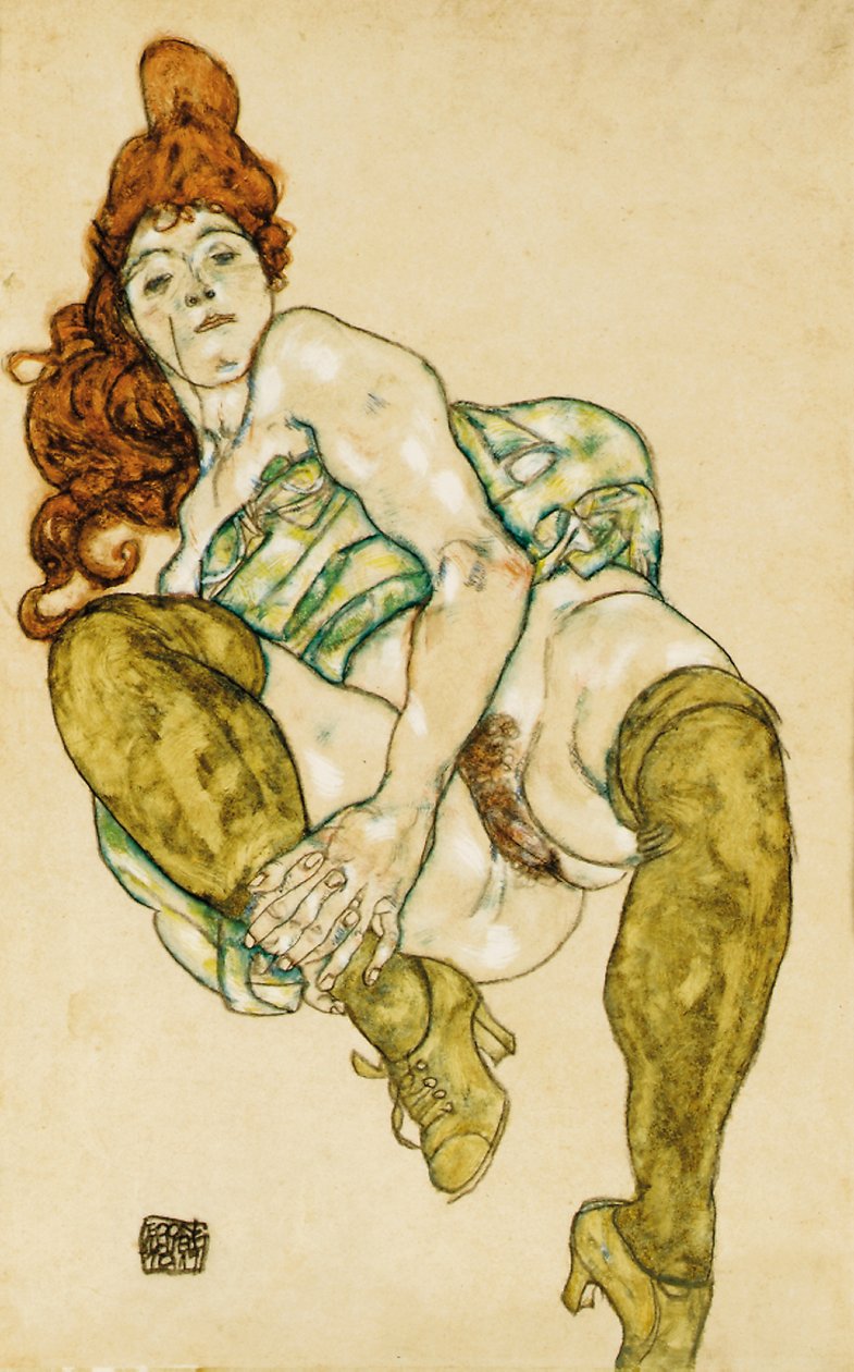 Naken kvinne med høyre ben, 1917 av Egon Schiele