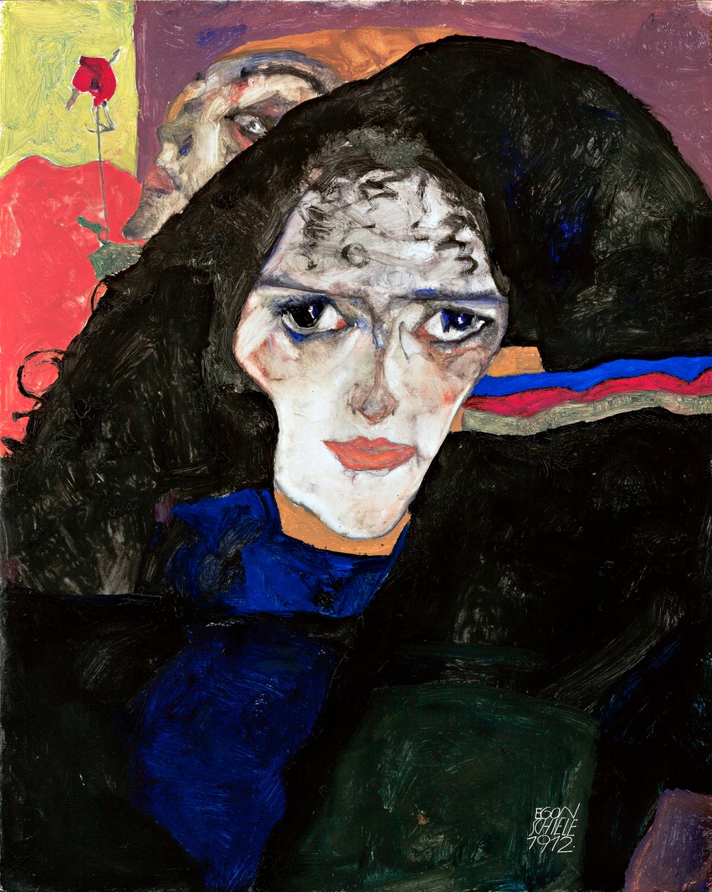 Mourning Woman - Maleri av Egon Schiele (1890-1918), olje på tre (42,5x34 cm) av Egon Schiele