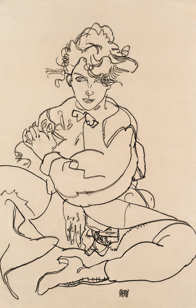 Jente sitter med spredte ben, 1918 av Egon Schiele
