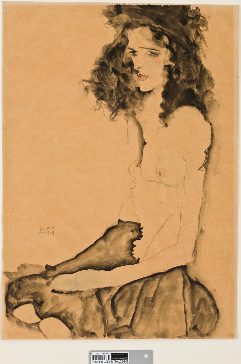 Jente med svart hår, 1911 (wc og grafittblyant på papir) av Egon Schiele