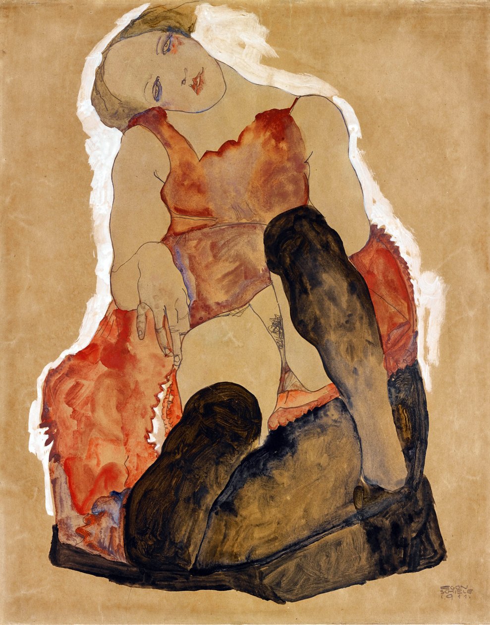 Jente med svarte strømper av Schiele, Egon (1890-1918) av Egon Schiele