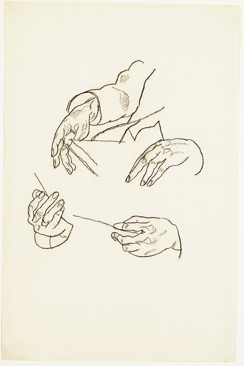 Hender, studier for et portrett av Dr. Hugo Koller (kritt på papir) av Egon Schiele