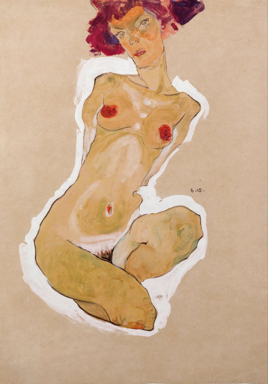 Huksittende kvinnelig akt av Egon Schiele