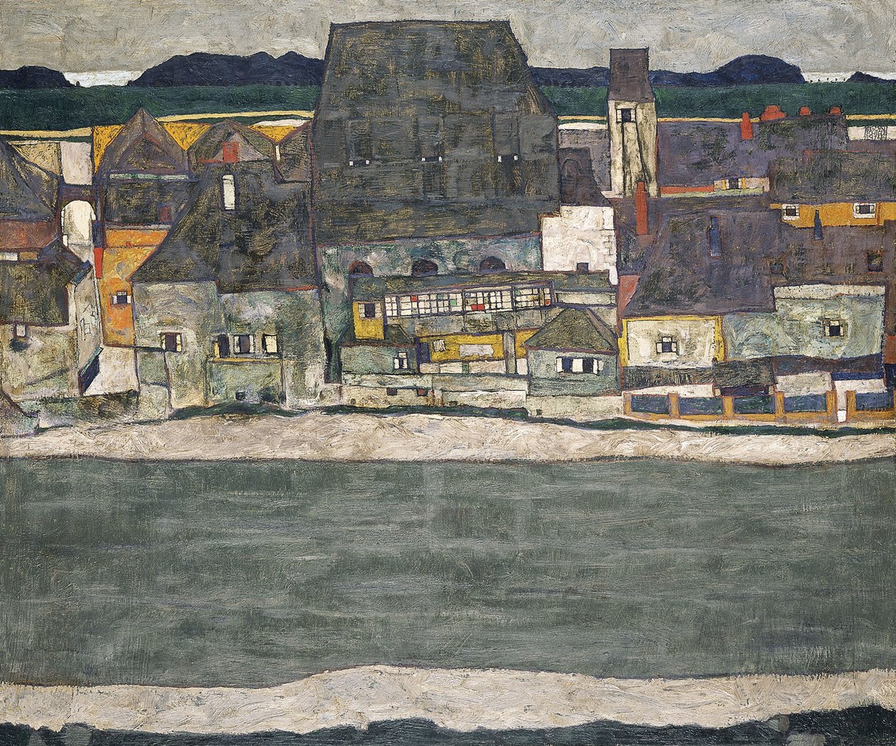 Hus ved elven Gamlebyen, 1914 av Egon Schiele