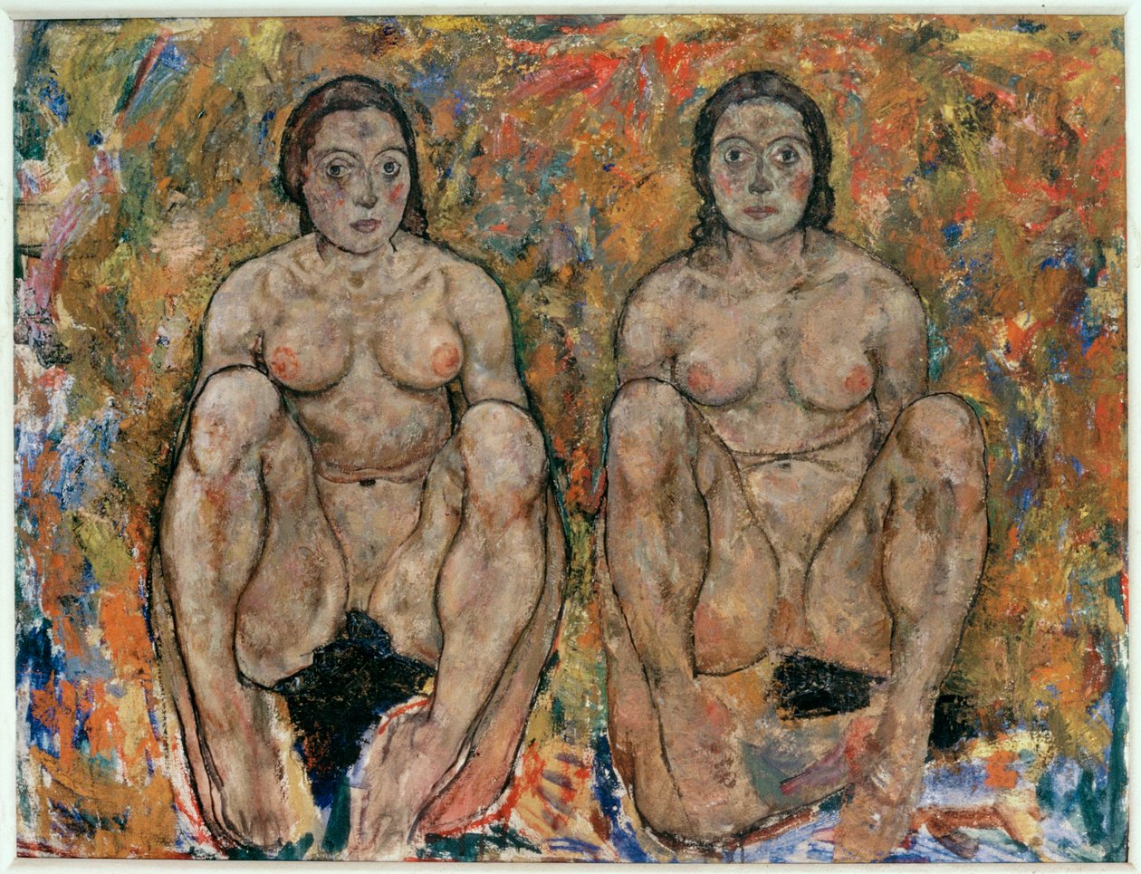 Kvinner som sitter på huk (olje og gouache) av Egon Schiele