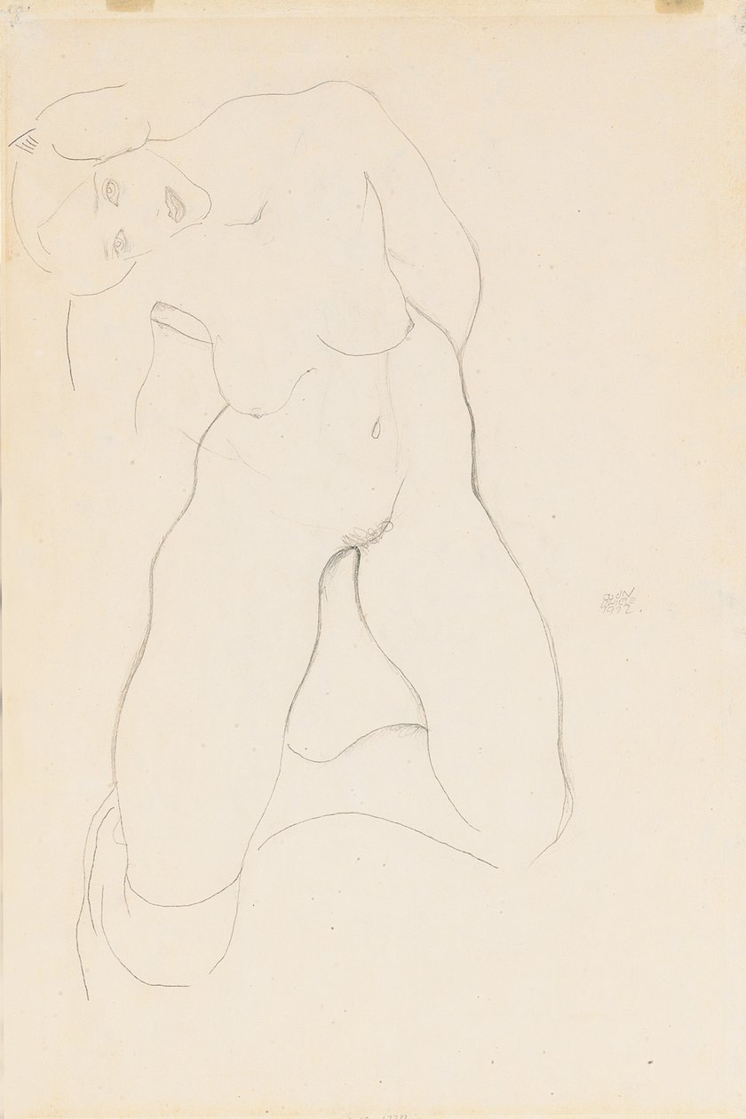 Knælende naken kvinne, 1912 av Egon Schiele