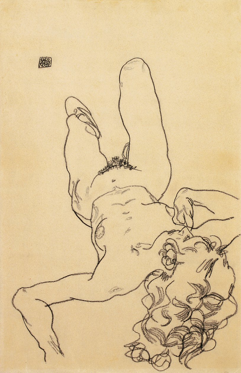 Knælende naken kvinne, 1917 av Egon Schiele