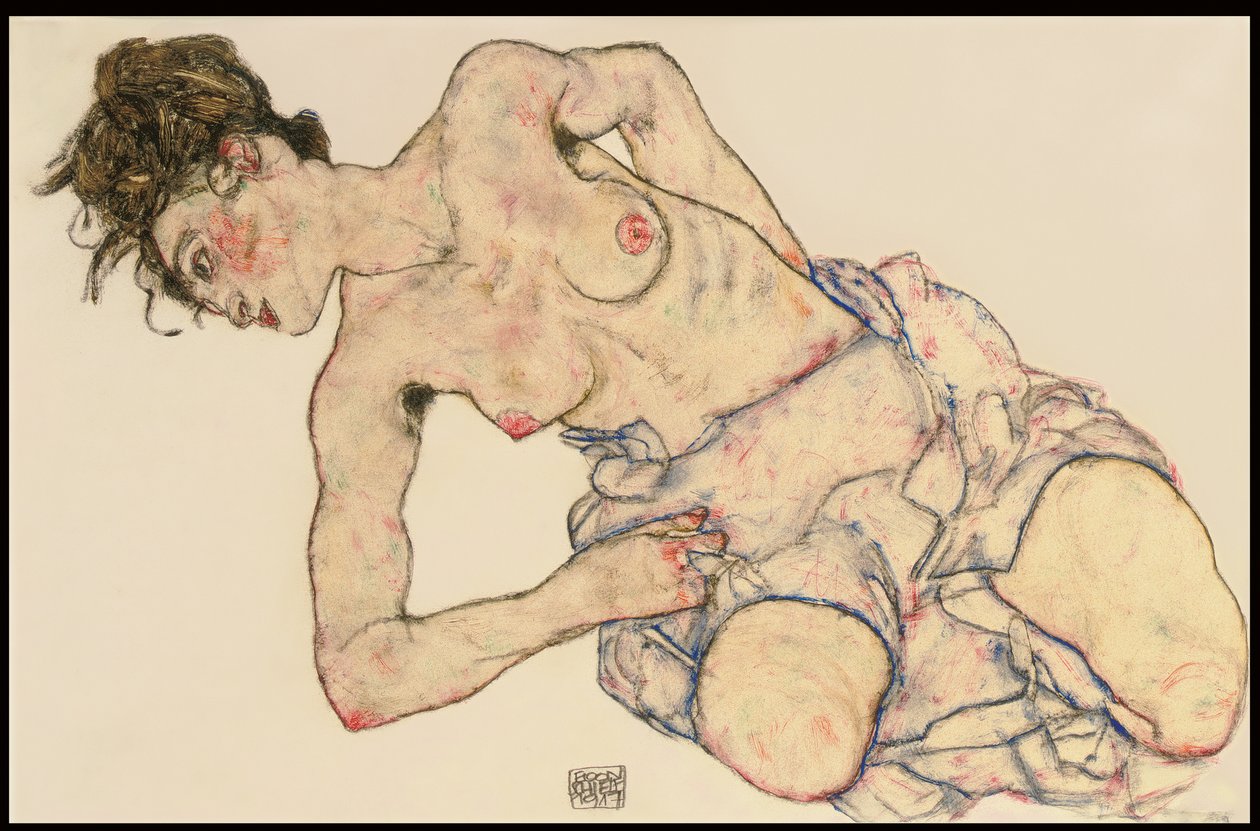 Kneider, halvnaken kvinne, 1917 av Egon Schiele