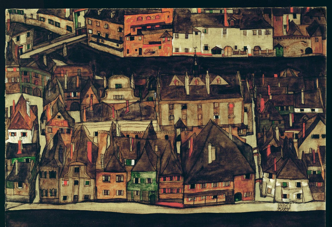 Krumau, Tsjekkia (maleri på lerret) av Egon Schiele