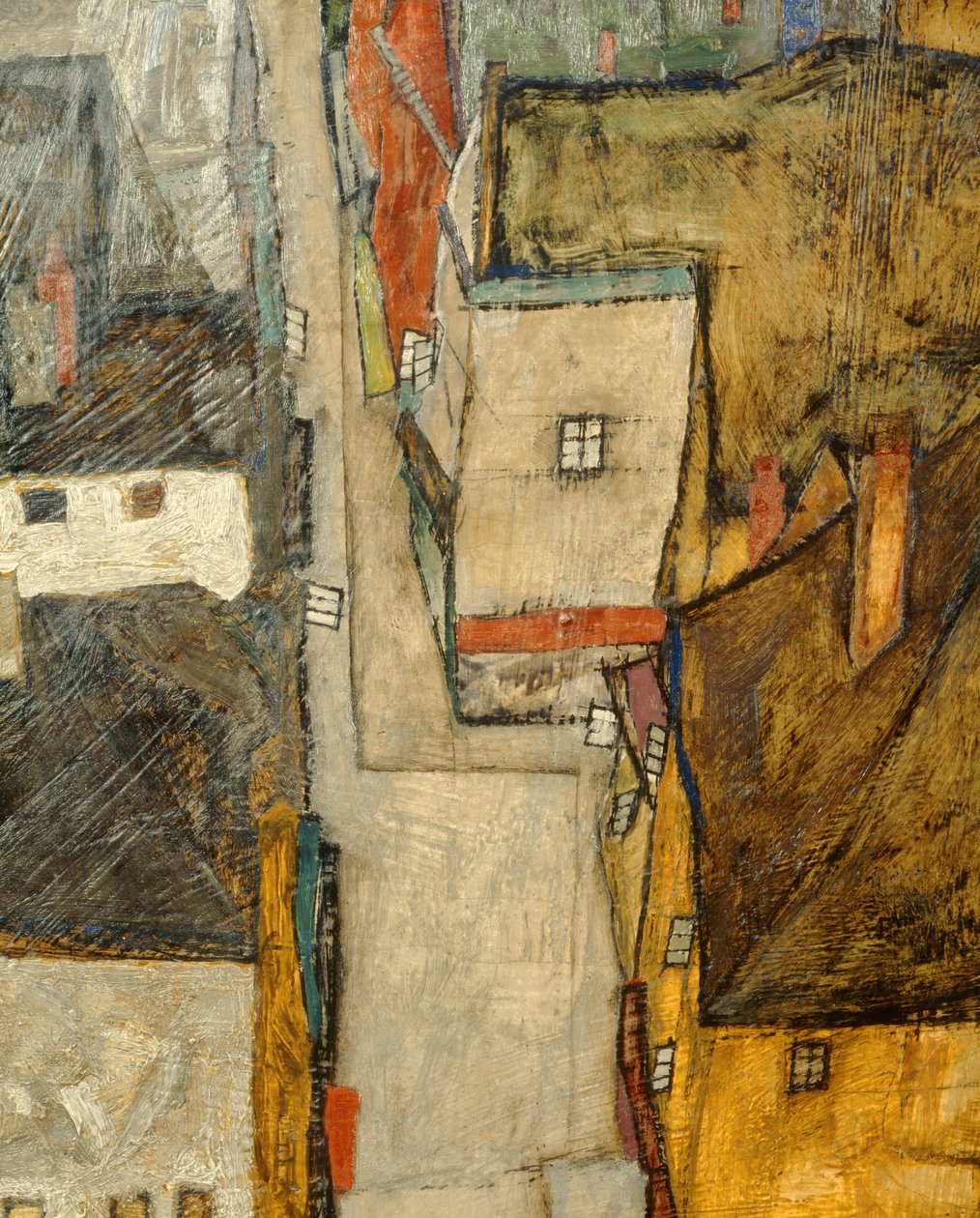Krumau og der Moldau Krumau ved elven Vltava, Tsjekkia … (olje på lerret) av Egon Schiele