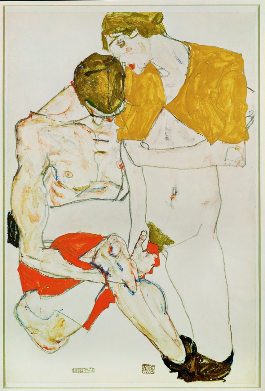 Elskere (gouache, akvarell og blyant) av Egon Schiele