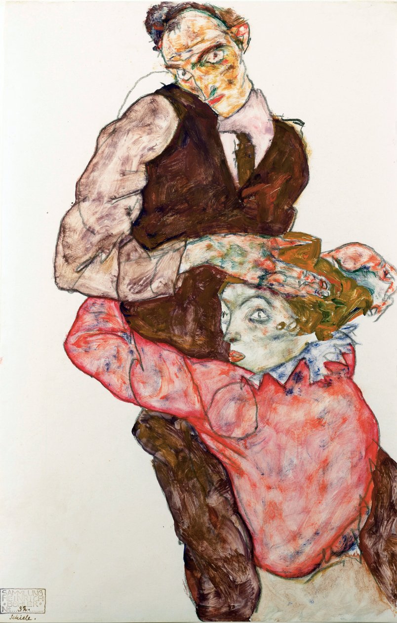 Lovers - Schiele, Egon (1890-1918) - 1914-1915 - Svart kritt, Gouache på papir - 47,4x30,5 - Leopold Museum, Wien av Egon Schiele