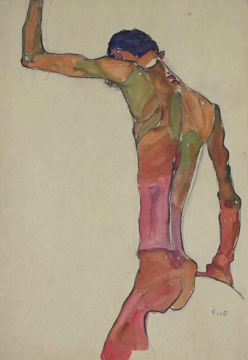 Naken mann med hevet arm av Egon Schiele