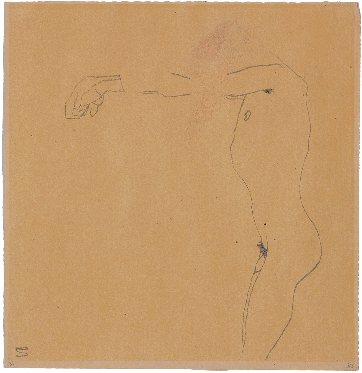 Nakenmann med armene hevet til venstre, 1909 av Egon Schiele