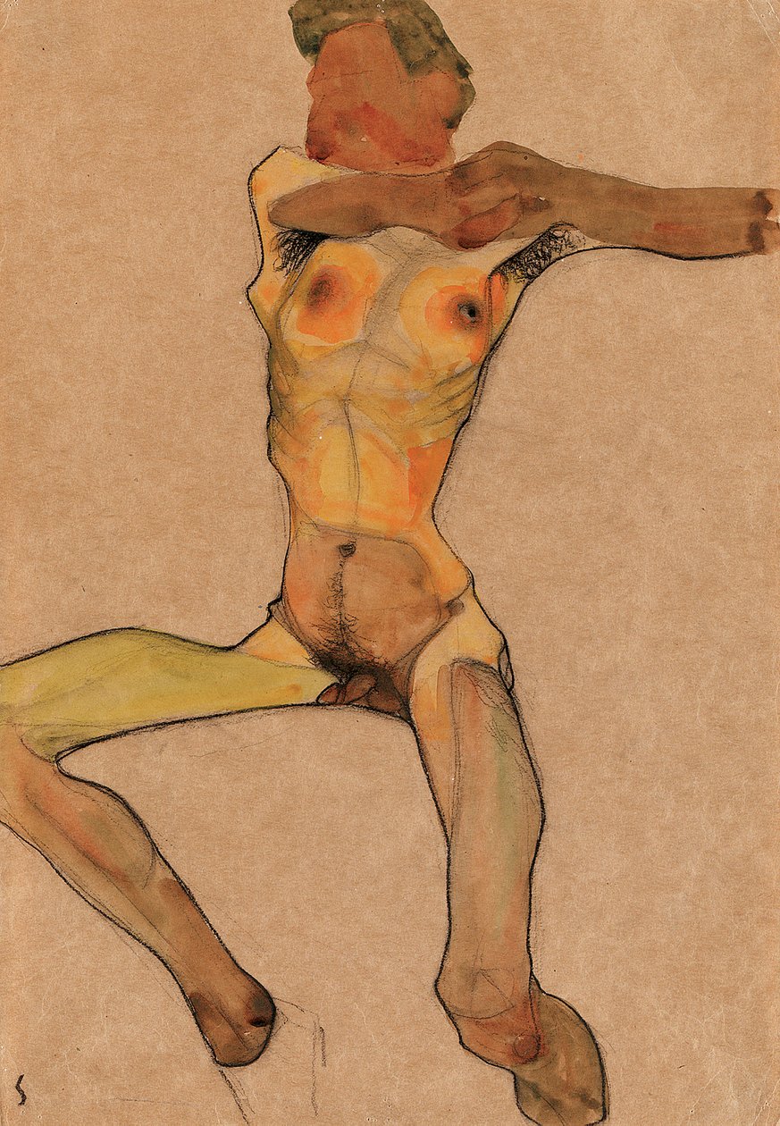 Naken mann, gul, 1910 av Egon Schiele